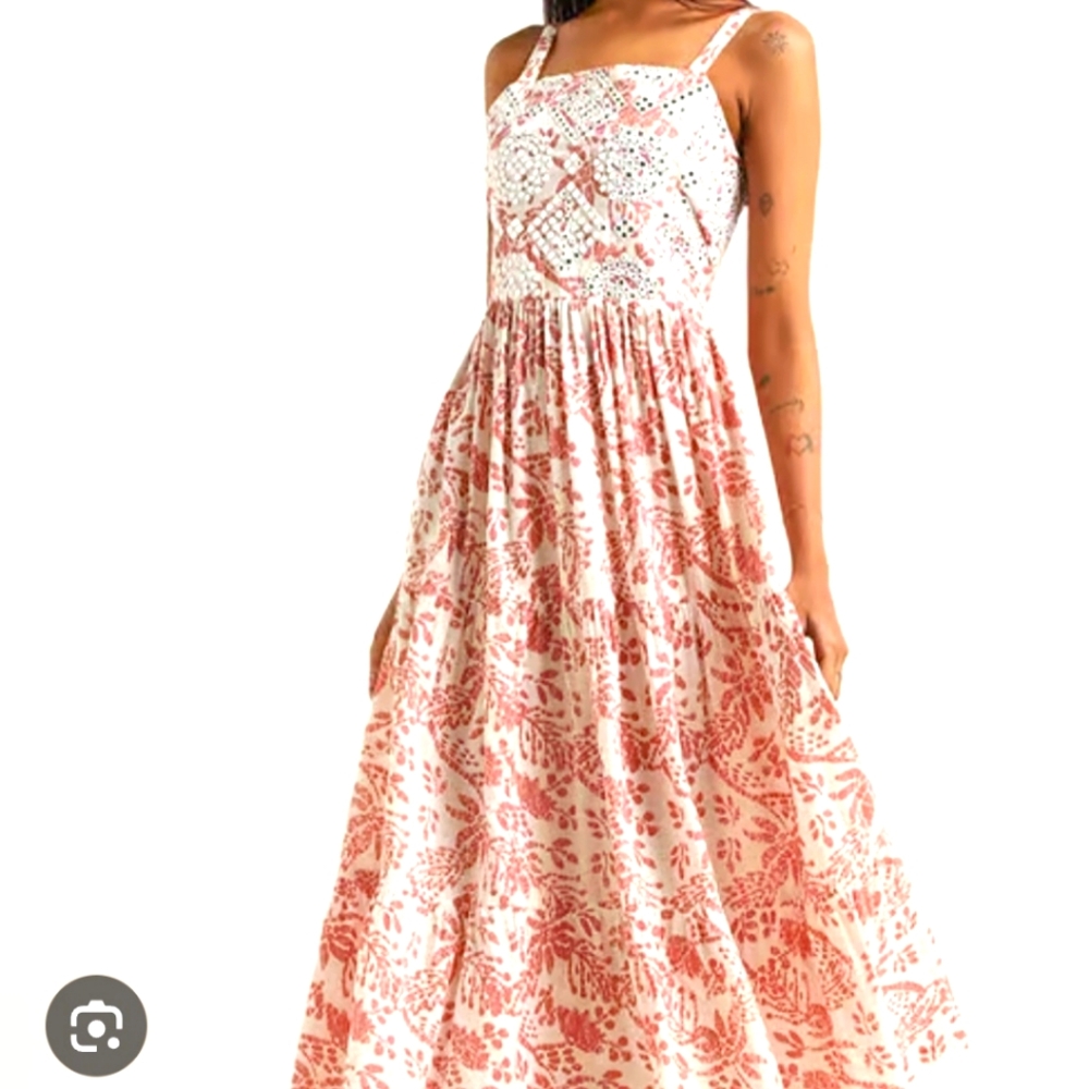 NEW Bombay Paisley Pink Print With Mirrored Accent On BODICE Dress XS
